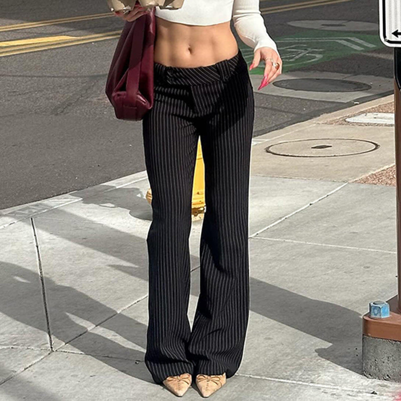 Trendy Pinstripe Low-Rise Pants for Women - Casual & Chic