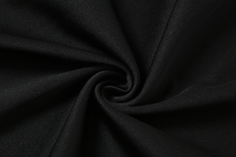 Edgy High Waisted Slim Fit Black Midi Skirt with Daring Side Slit and Safety Pin Detail