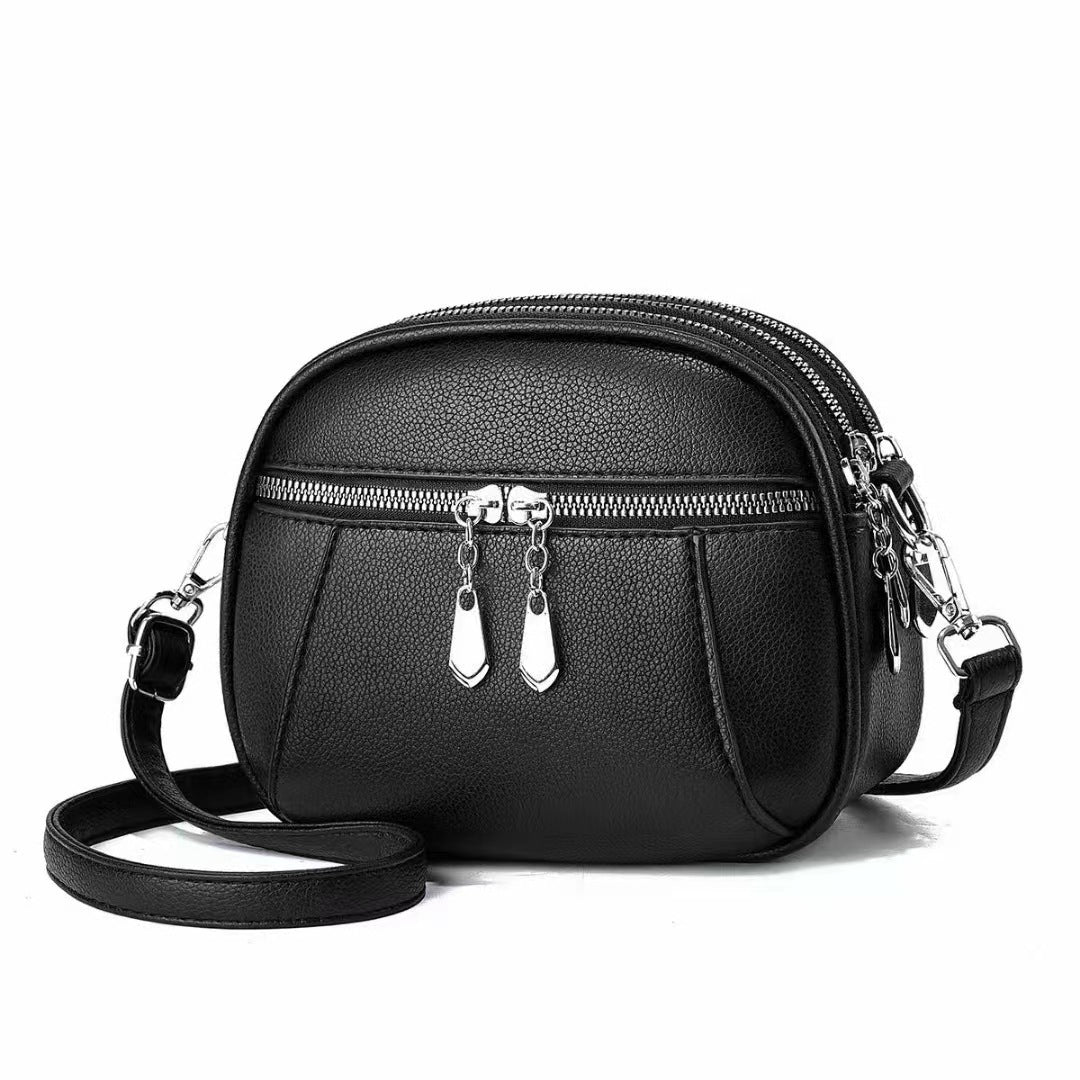 Stylish Solid Color Round Crossbody Bag for Women - Multi-Pocket Design