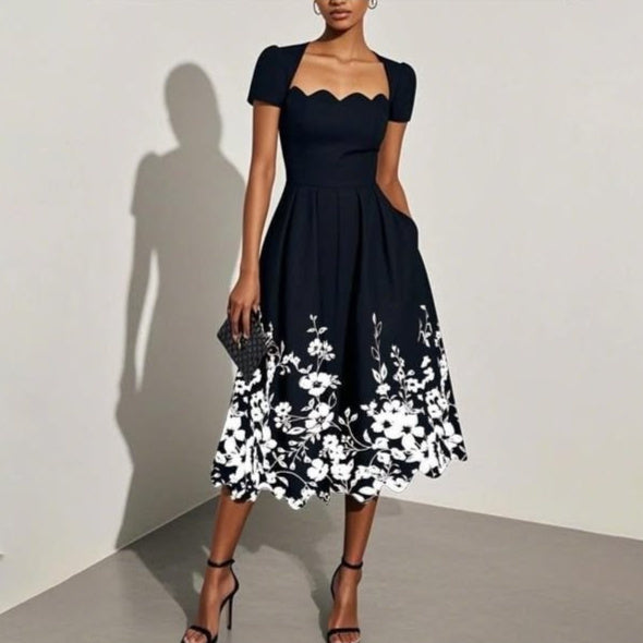 Women's Square Neck Dress - Printed Princess Party Style