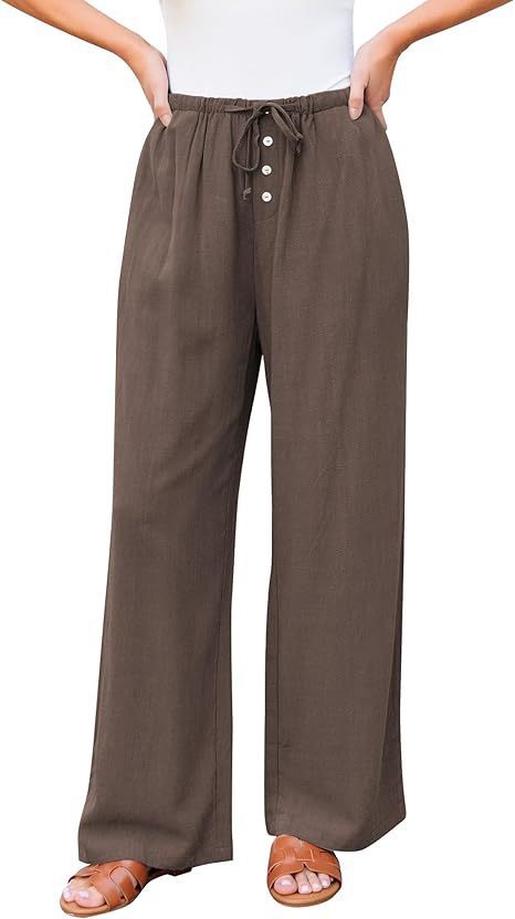 Women's High Waist Wide Leg Cotton Pants with Drawstring