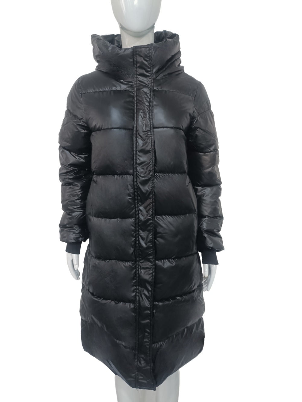 Chic Padded Longline Puffer Jacket with Hood for Winter Elegance