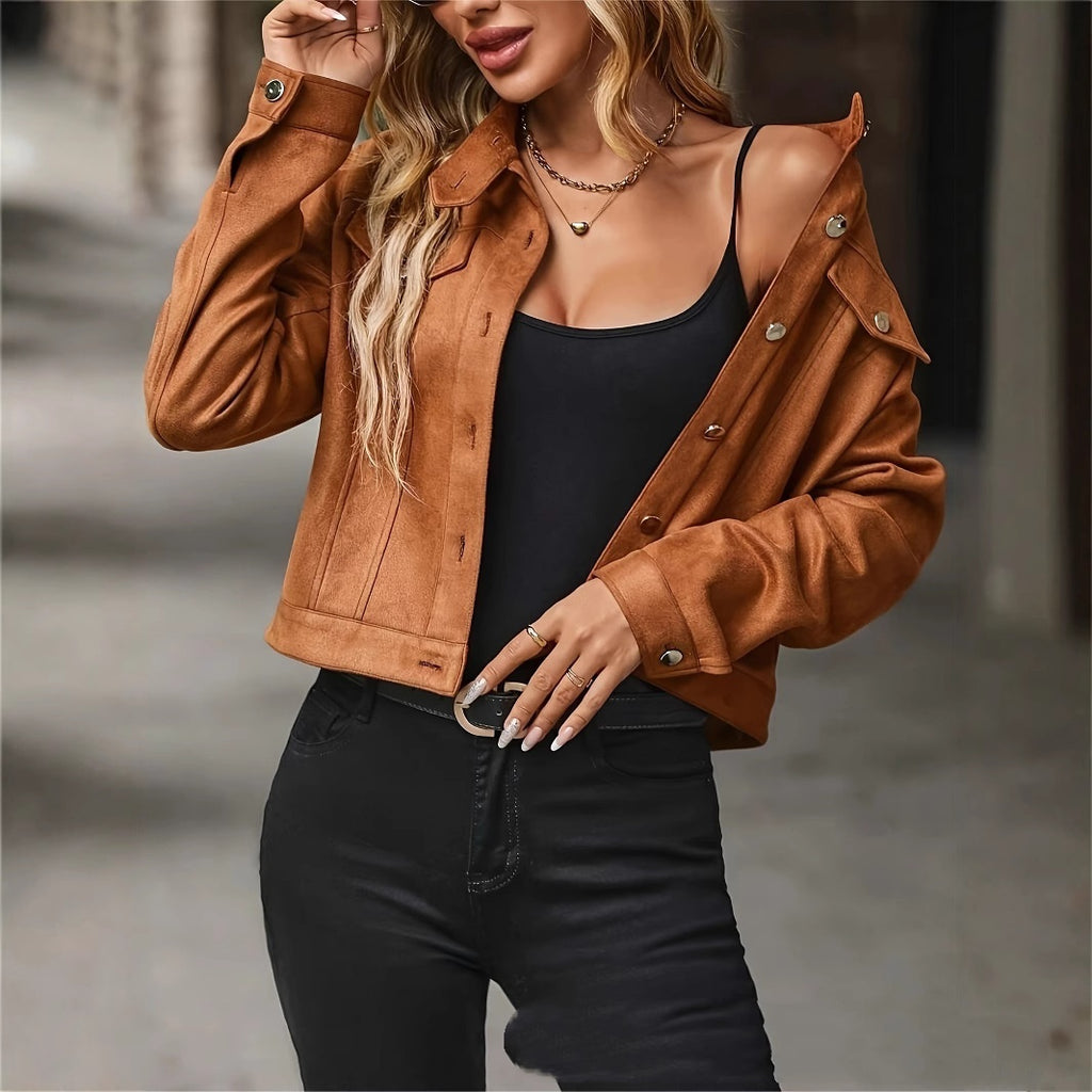 Chic Everyday Cropped Button Up Jacket Perfect for Casual Outings
