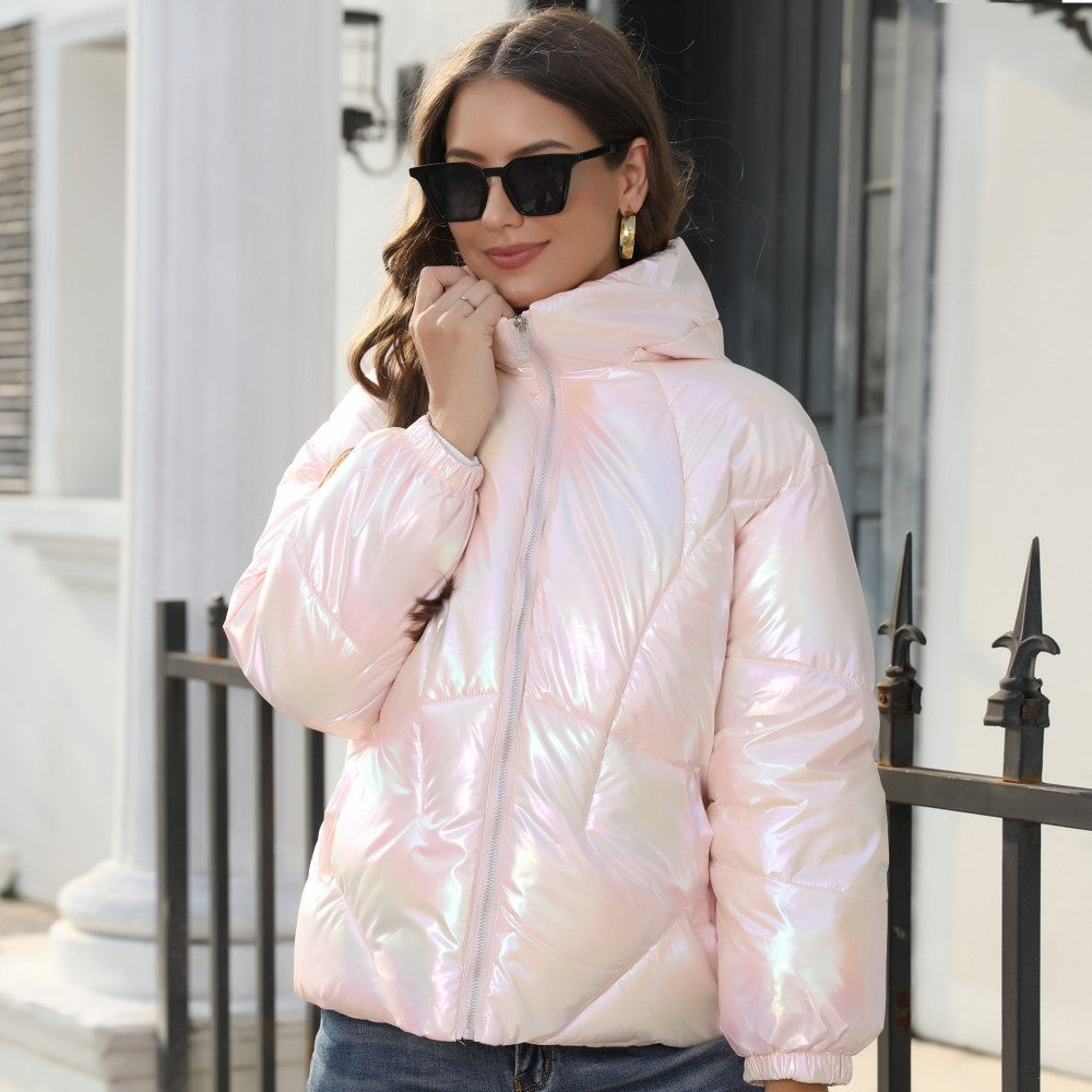 Fashionable Shiny Cotton Hooded Jacket