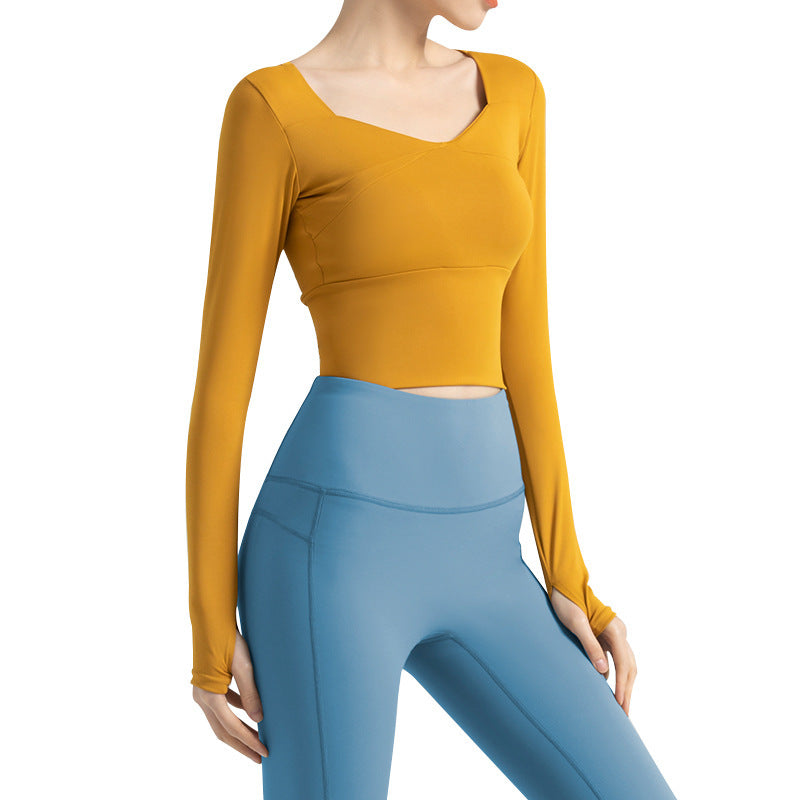 Seamless Long Sleeve Athletic Crop Top for Running and Yoga Workouts