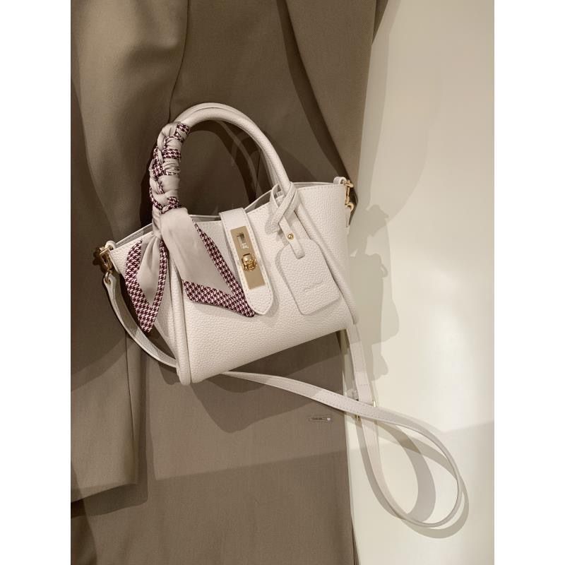 Chic Litchi Pattern Faux Leather Tote Bag with Silk Scarf