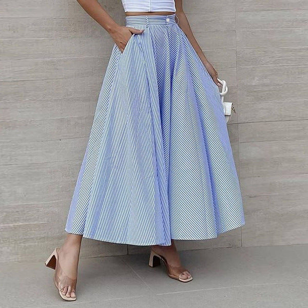 Effortless Striped High-Waist Flowy Maxi Skirt for Summer Chic