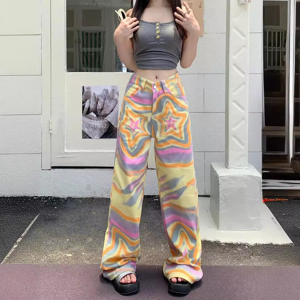 Graffiti Star High Waist Wide Leg Jeans