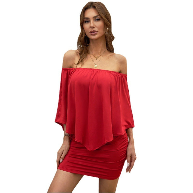 Chic Off Shoulder Ruffle High Waist Bodycon Mini Dress