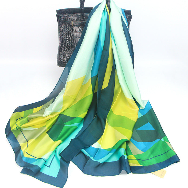 Elegant Geometric Silk Feel Scarf & Shawl