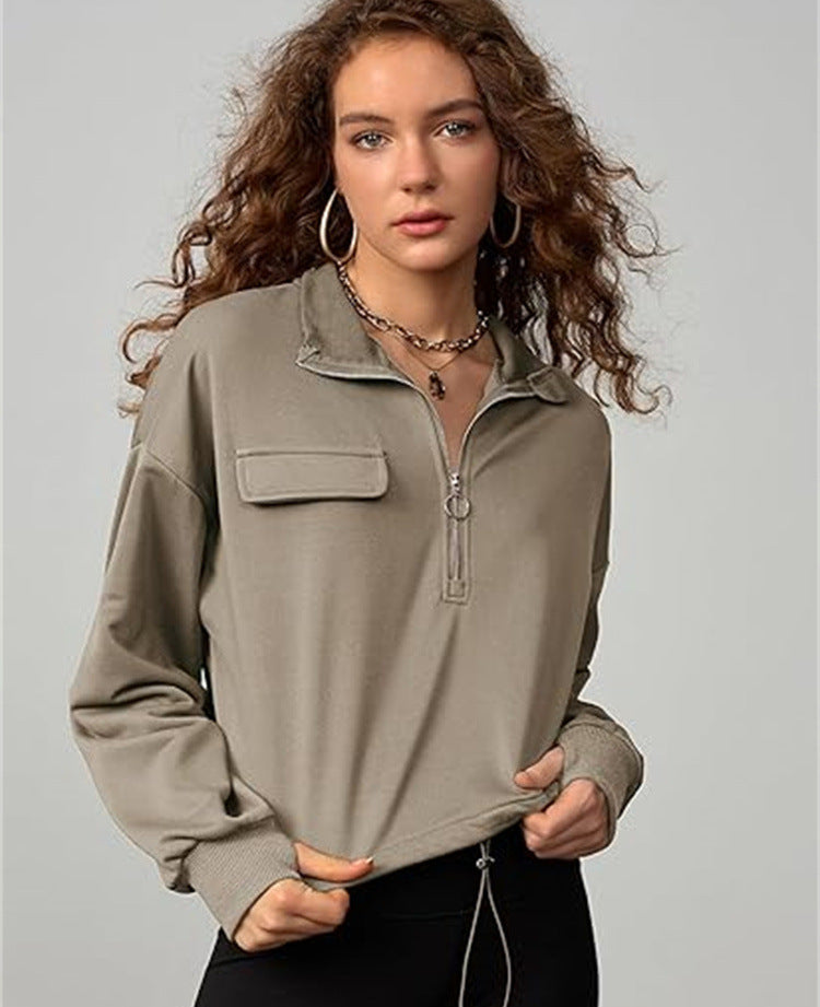 Comfortable Everyday Long Sleeve Cropped Half-Zip Sweatshirt