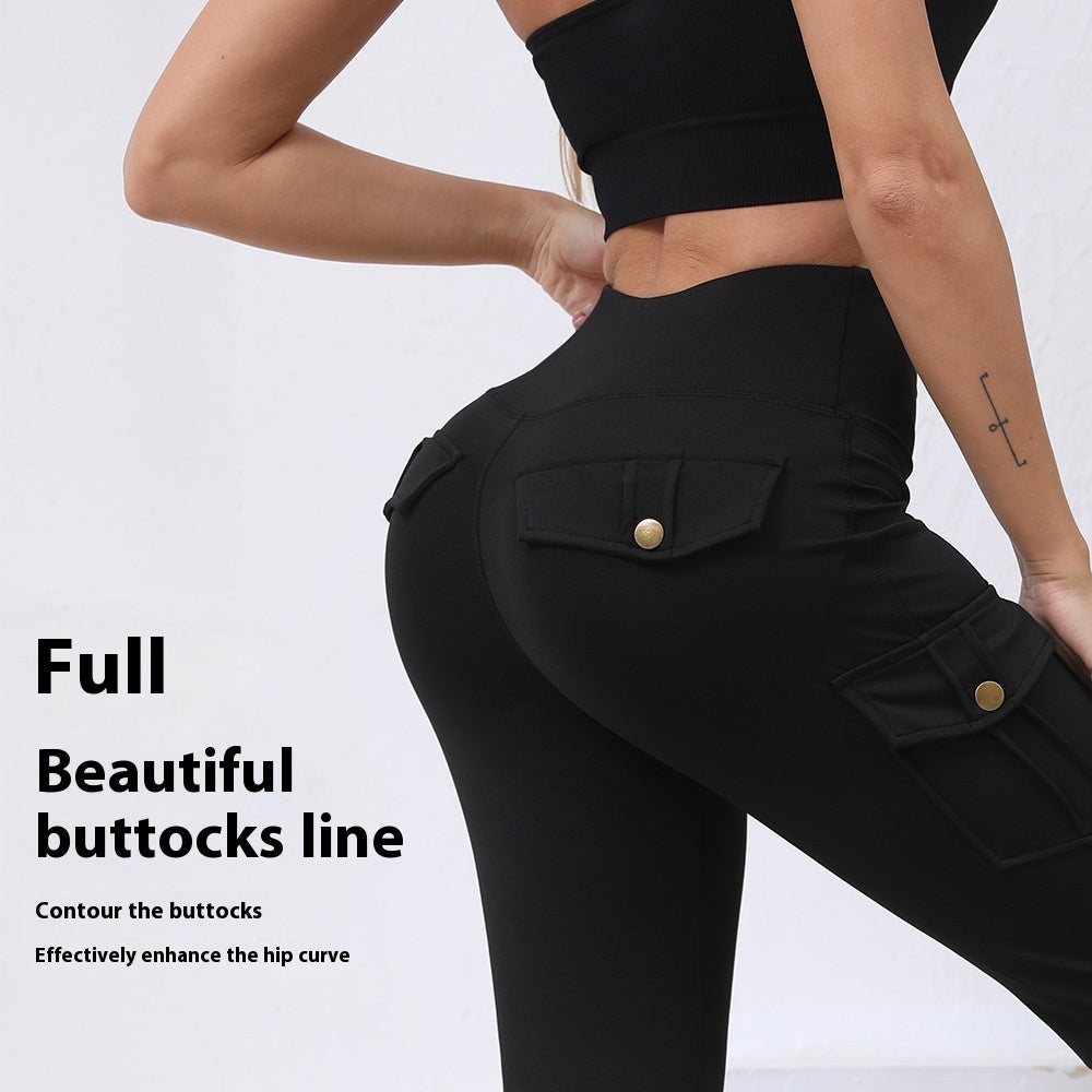 High-Waist Flared Yoga Pants with Cargo Pockets
