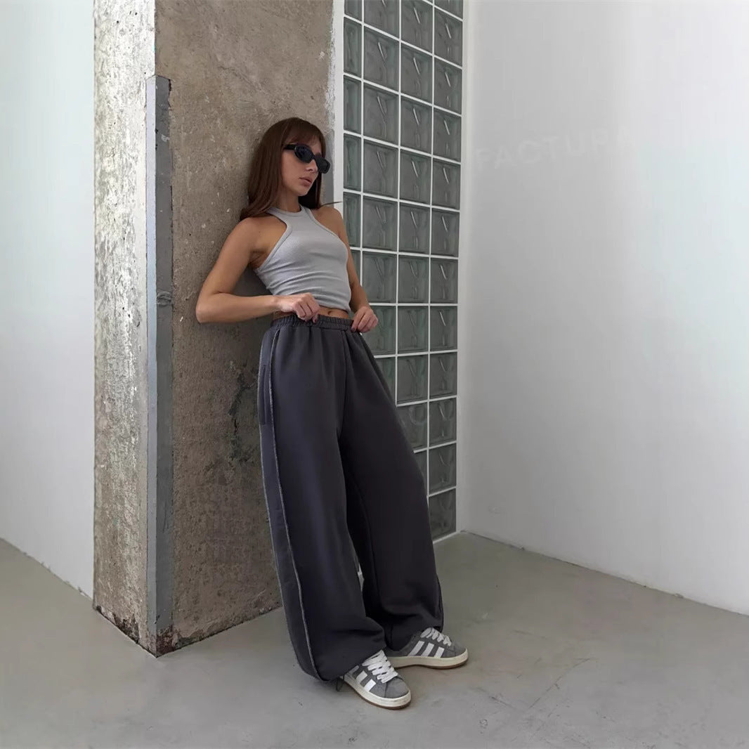 Effortless Street Style Wide Leg Elastic Waist Joggers for Women