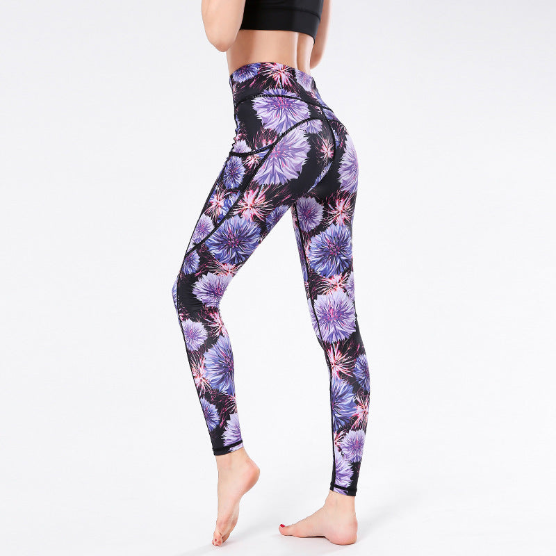 High Waisted Floral Patterned Performance Yoga Leggings with Moisture Wicking Fabric