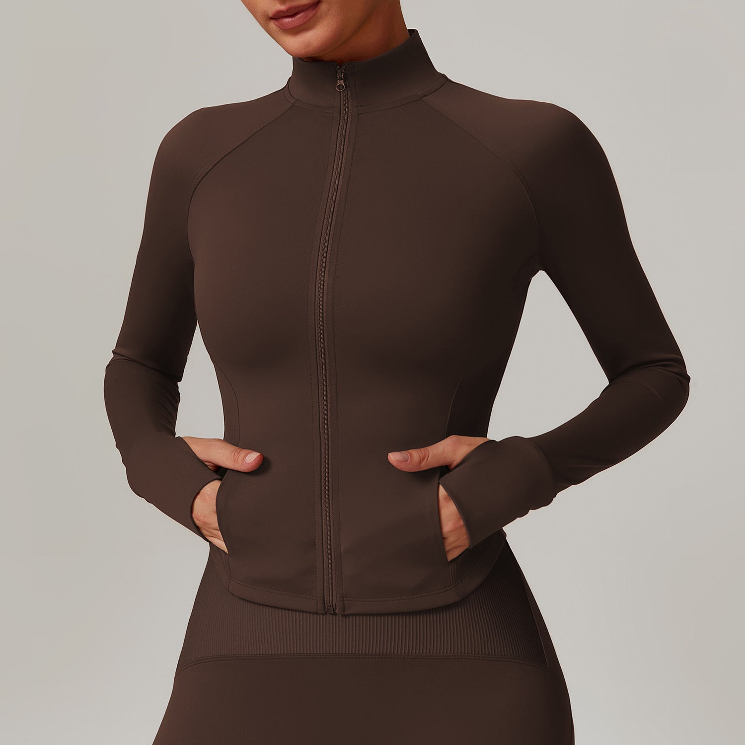 Women's Sleek Stand Collar Quick Drying Full Zip Yoga Jacket and Performance Leggings Set
