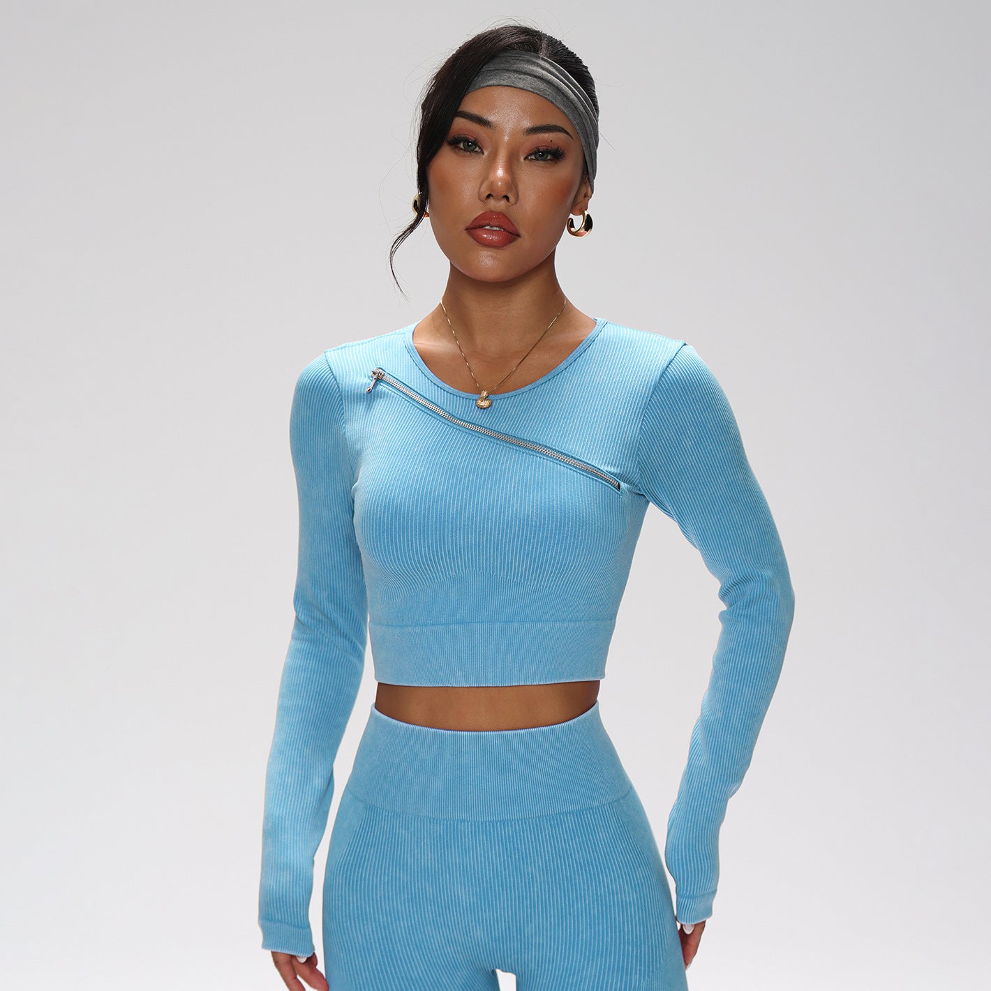 Elevated Ribbed Yoga Workout Sports Crop Top and High Waist Leggings Set