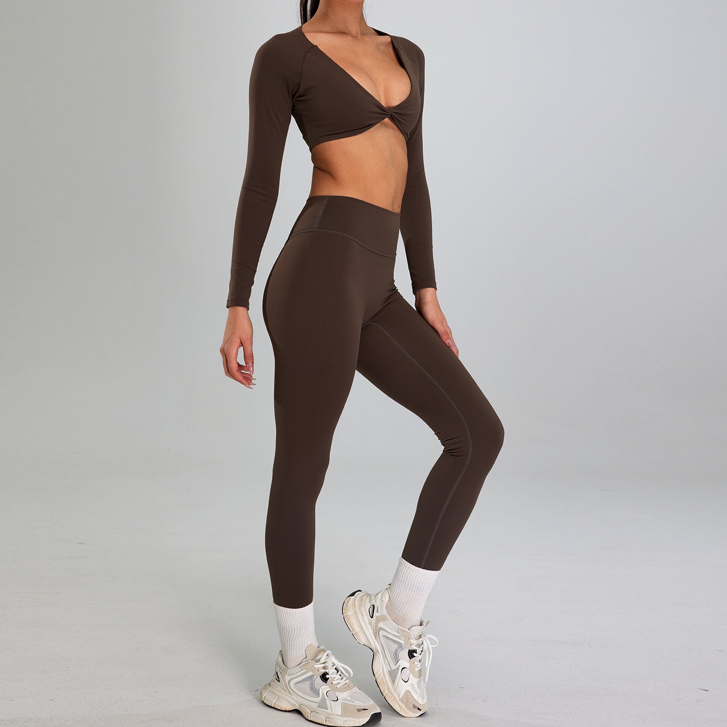 High Intensity Long Sleeve Nude Feel Workout Set with High Waist Leggings or Shorts