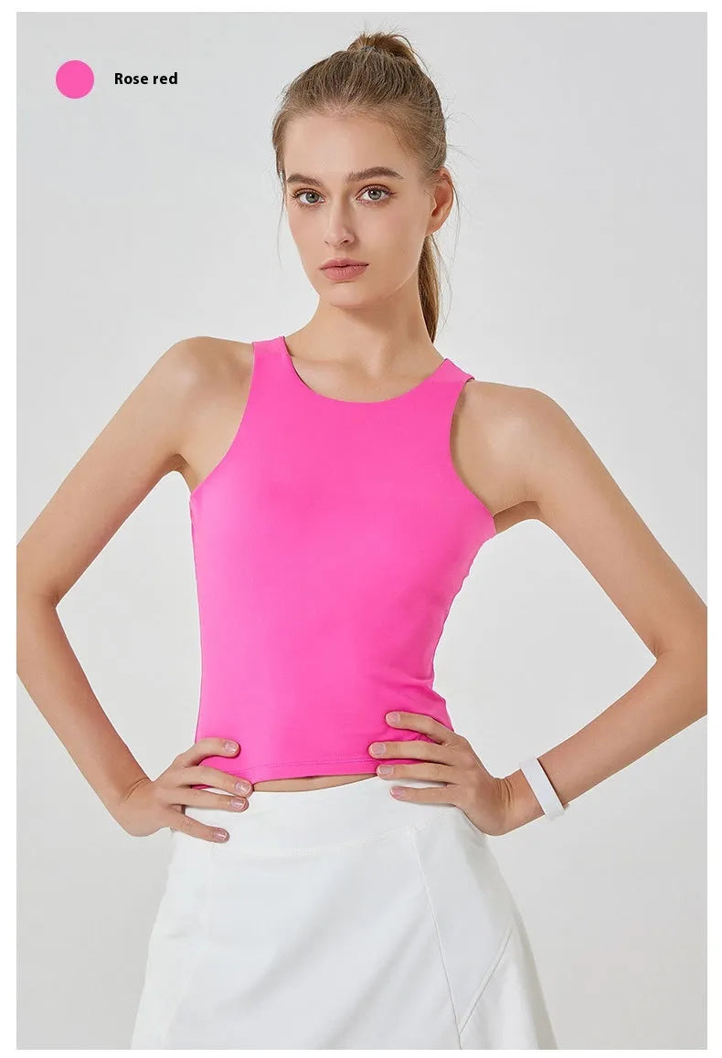 Comfortable Cloud Soft Fabric Double Layer Round Neck Sleeveless Athletic Crop Top