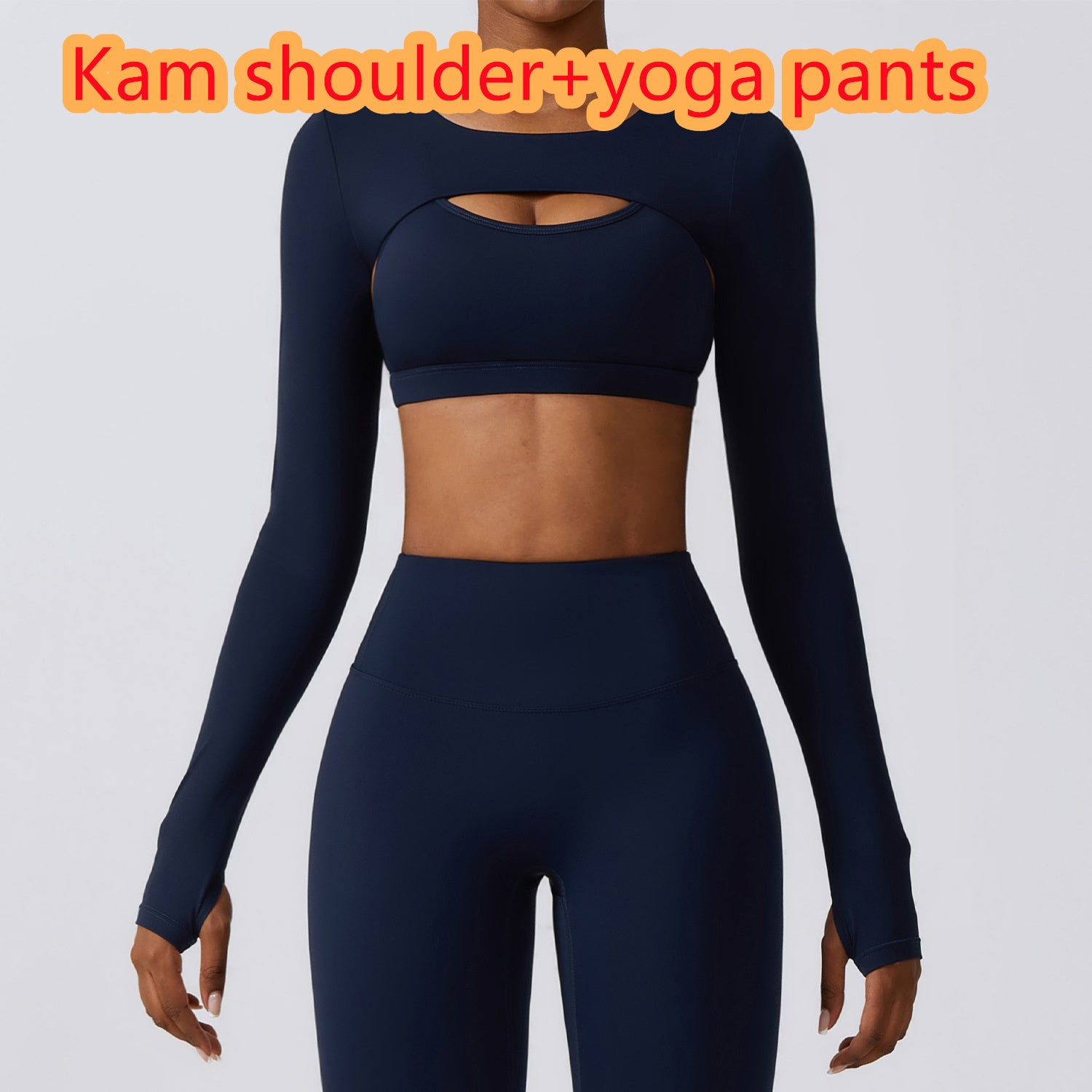Women's Comfortable Long Sleeve Cutout Crop Top and High Waist Yoga Leggings Two Piece Workout Set