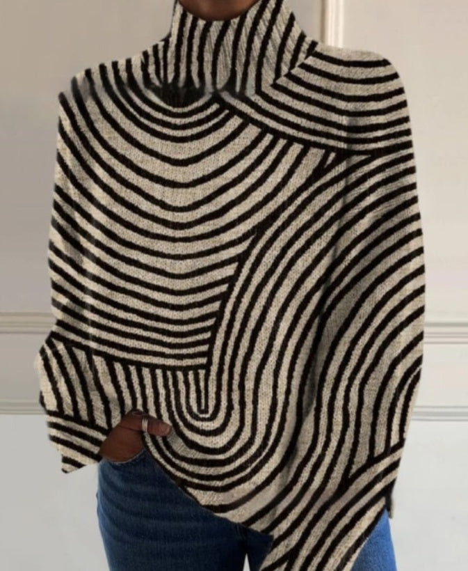 Stylish Geometric Pattern Long Sleeve Knitted Turtleneck Sweater