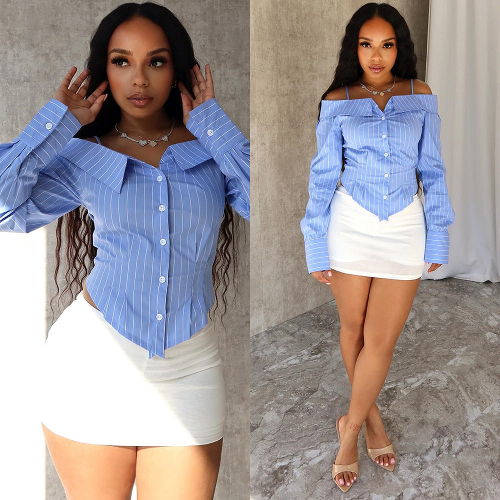 Sienna Striped Off-Shoulder Corset Shirt