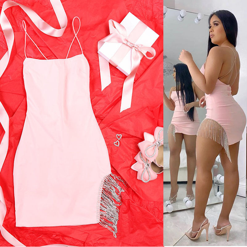 Elegant Rhinestone Fringe Bodycon Mini Dress - Perfect for Parties