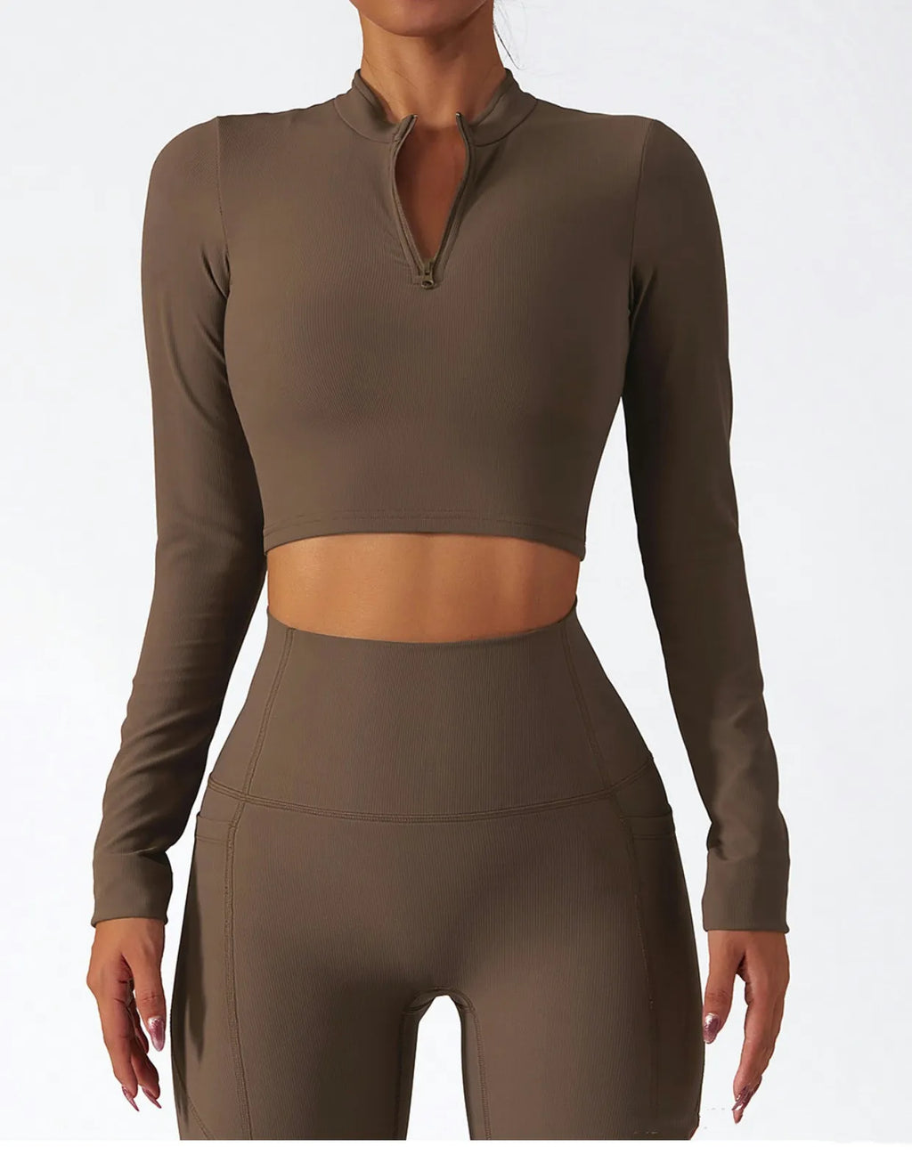 Comfortable Ribbed Long Sleeve Activewear Set with High Waist Leggings for Yoga and Training