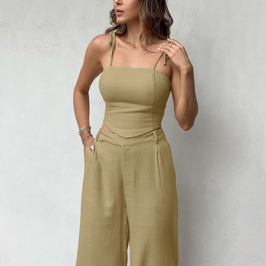 Chic Cotton Linen Vest & Wide-Leg Pants Set - Casual Summer Two-Piece