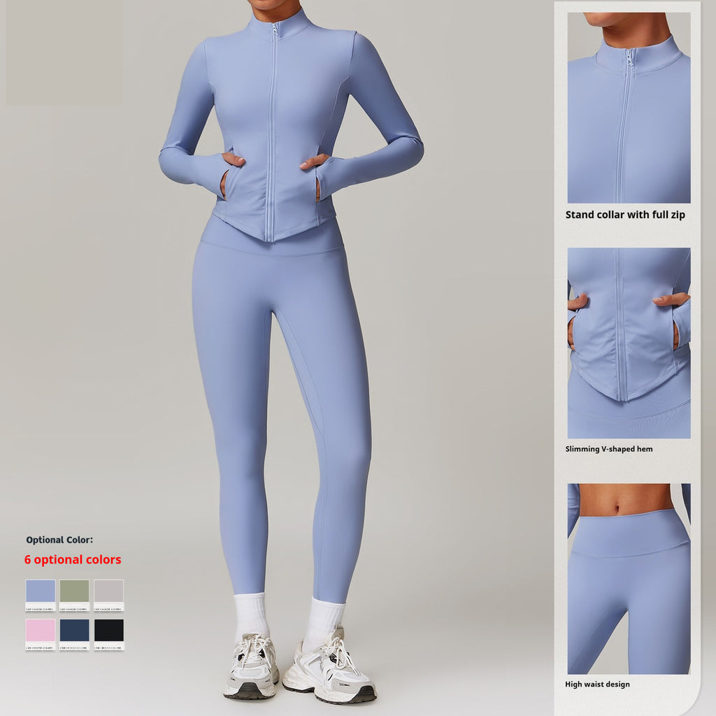 Women's Ultra Soft Fleece Lined Athletic Zip Up Jacket and High Waisted Leggings Workout Set