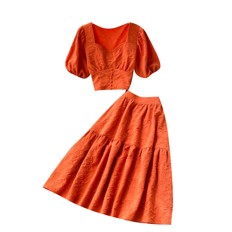 Women's Top & Umbrella Skirt Set - Fashion Two-Piece