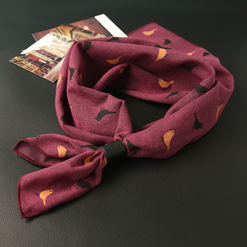 Elegant Women's Cotton Square Scarf - Bird Print