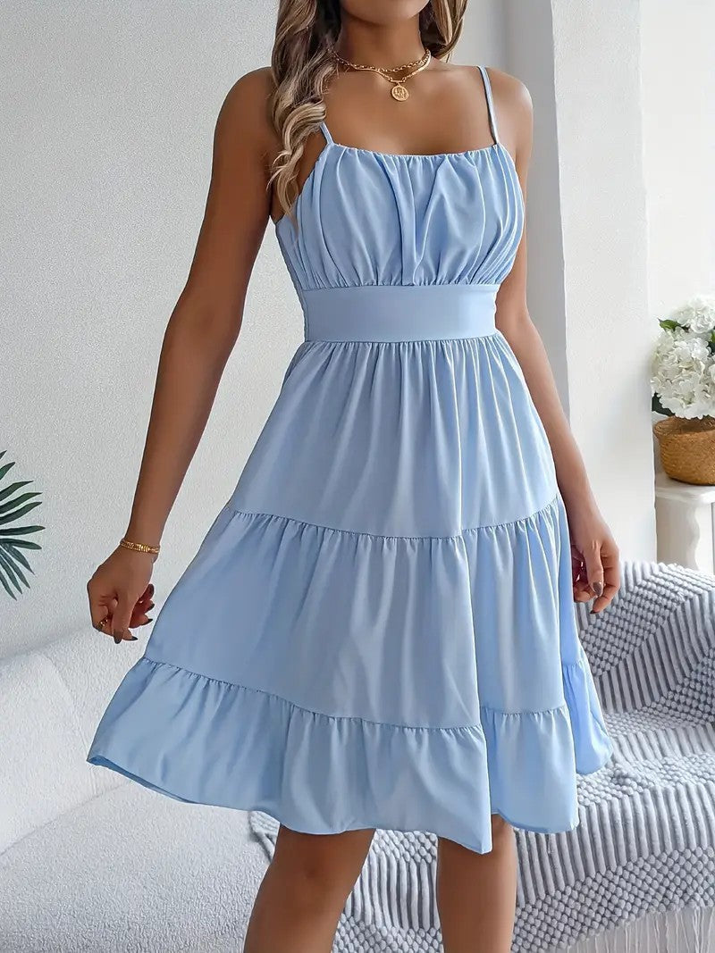 Chic Smocked Tiered A-Line Midi Dress - Casual Sleeveless Style