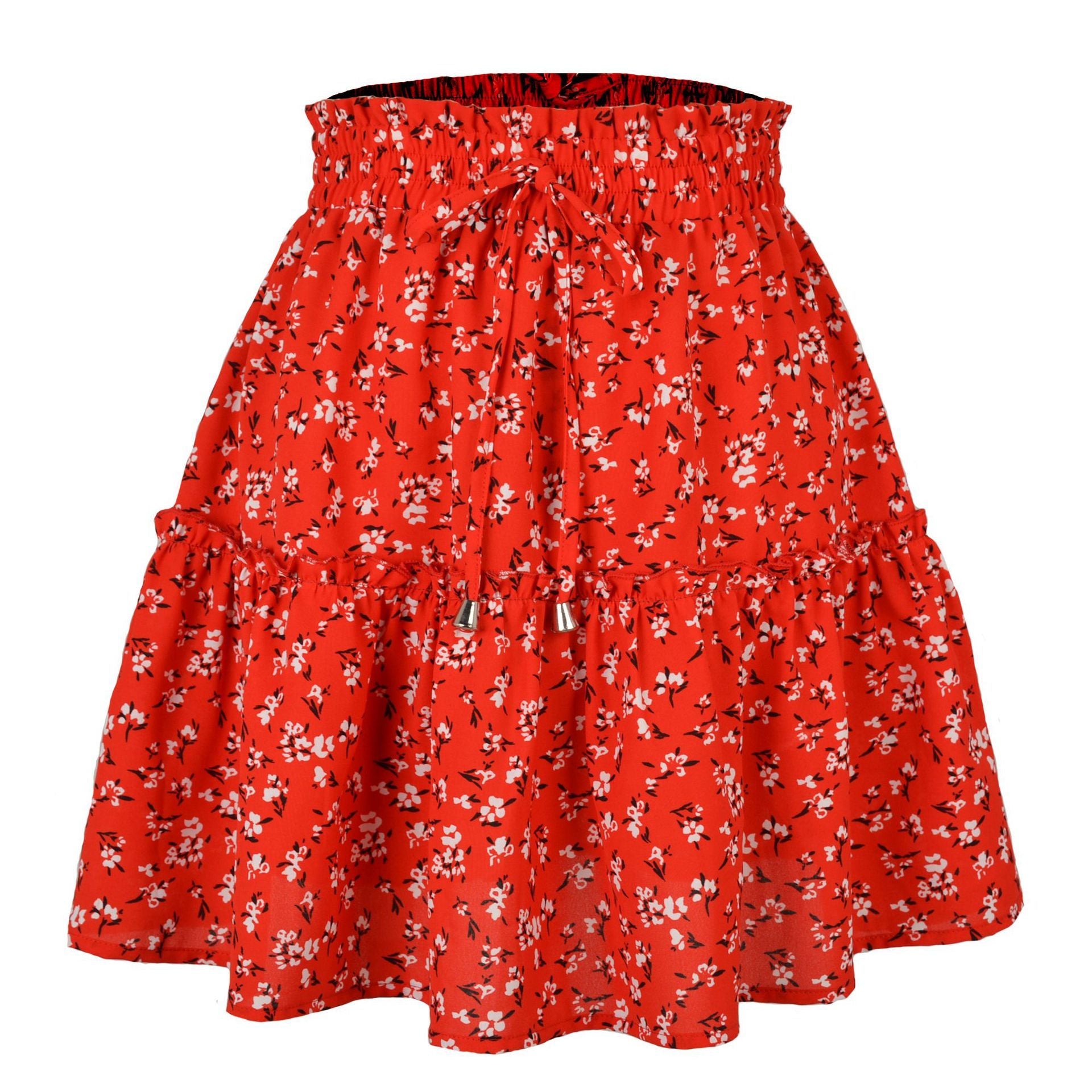 High Waist Floral Print Ruffle Hem A-Line Mini Skirt for Summer