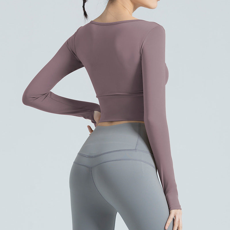 Seamless Long Sleeve Athletic Crop Top for Running and Yoga Workouts