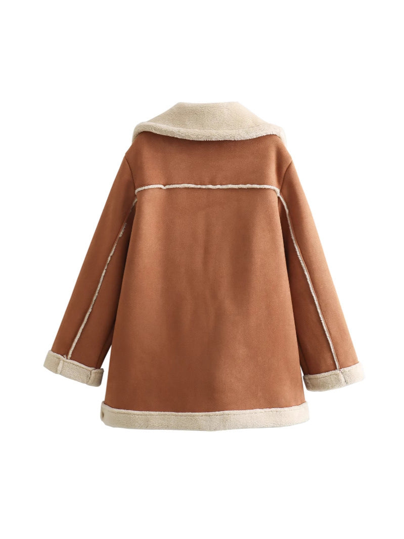 Cozy Camel Faux Shearling Double Sided Baggy Winter Jacket