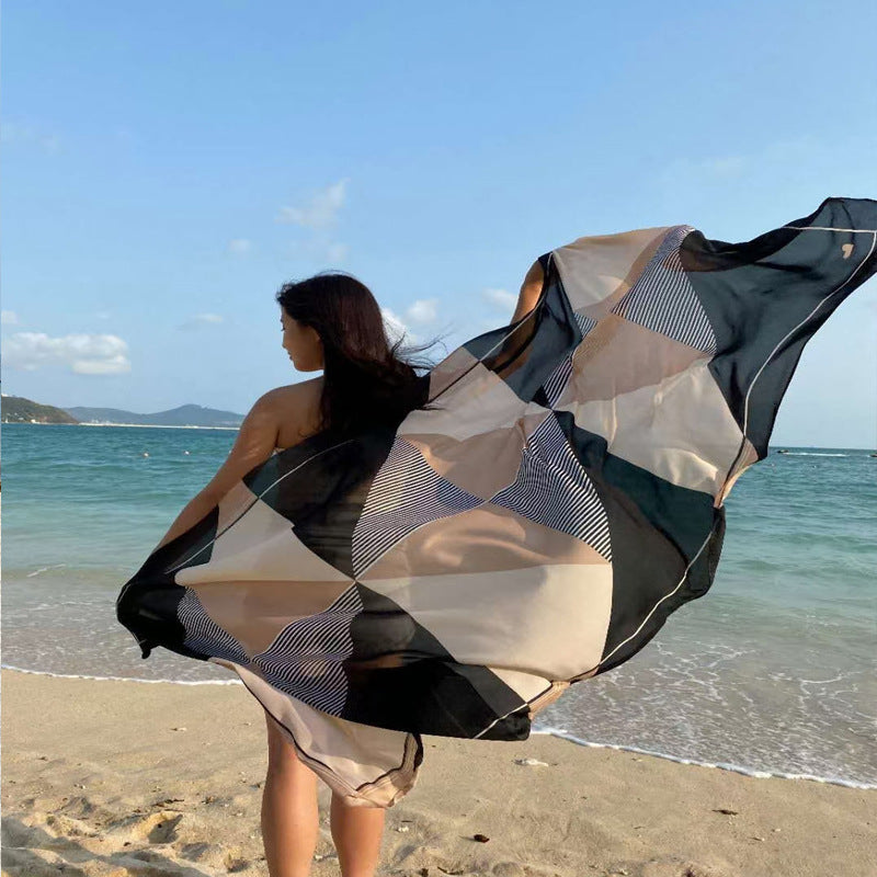 Geometric Print Tencel Cotton Scarf